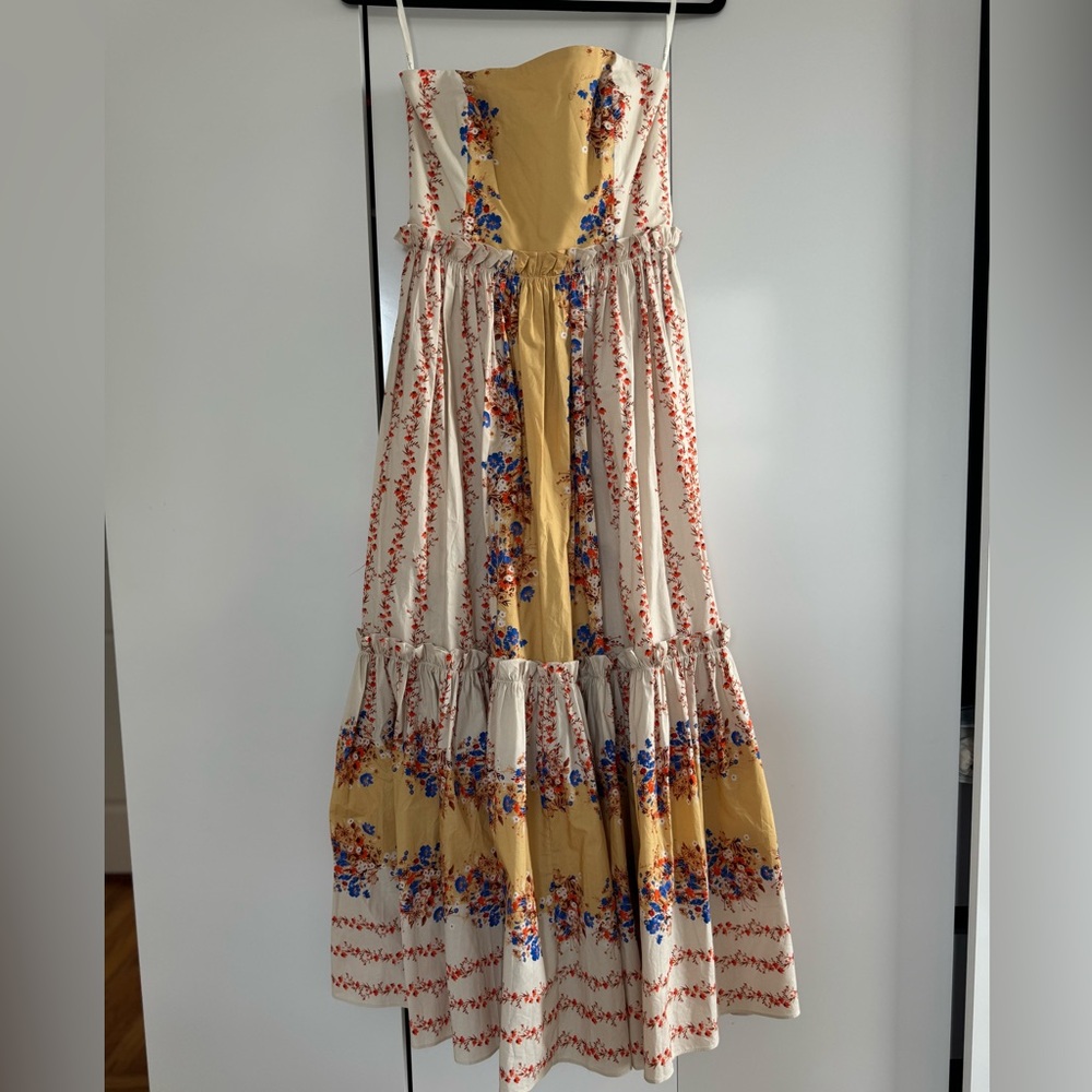 Strapless Beige and Blue Cara Cara Flowy Dress